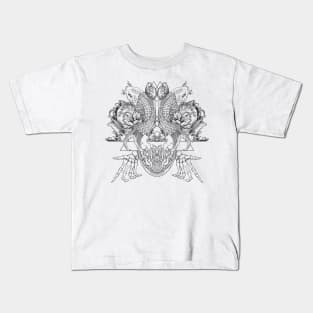 line art koi and floral ornament illustration Kids T-Shirt